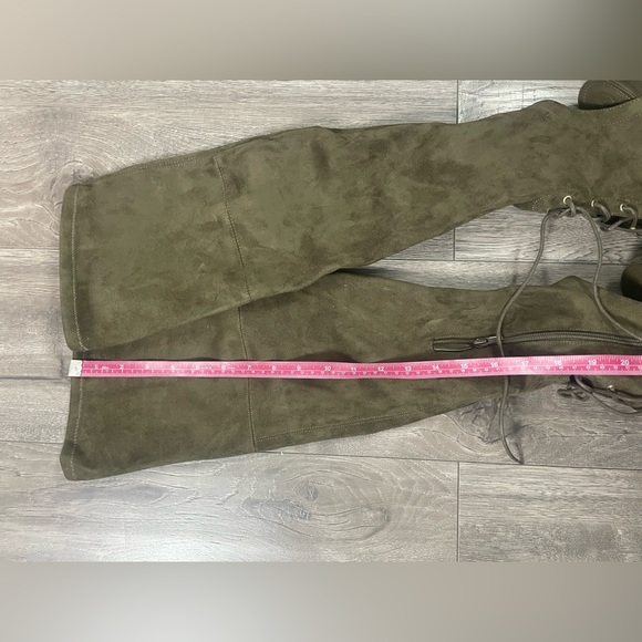 Olive Faux Suede Knee Length Boots - Picture 6 of 7